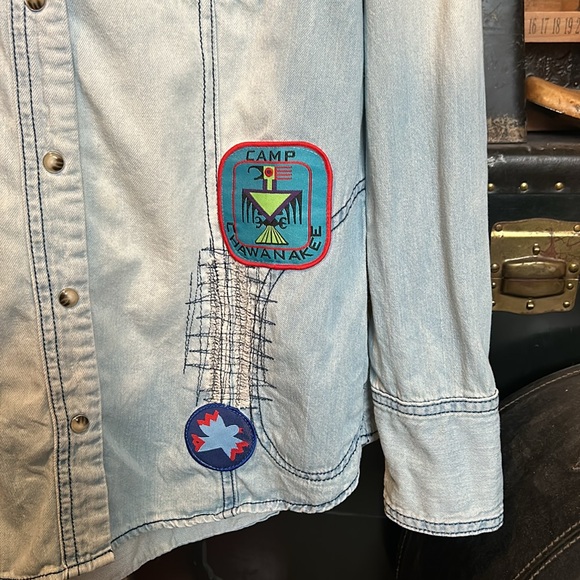 Angel + Premium Camp Denim Button Down Shirt Pearl Snaps - Picture 2 of 10